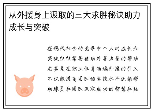 从外援身上汲取的三大求胜秘诀助力成长与突破 从外援身上汲取的三大求胜秘诀助力成长与突破