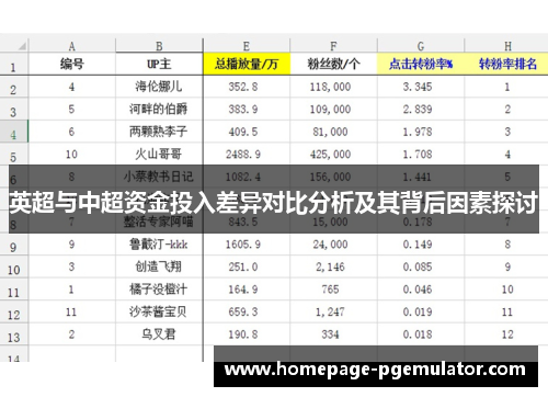英超与中超资金投入差异对比分析及其背后因素探讨